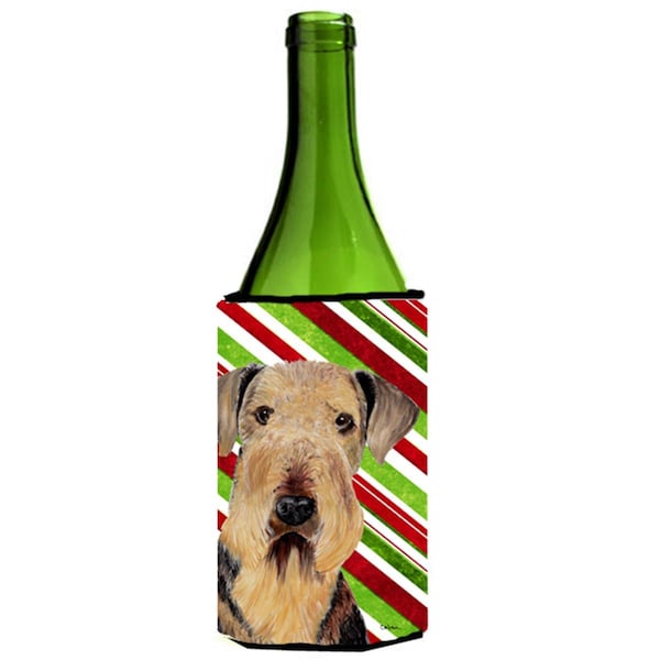 Carolines Treasures Airedale Candy Cane Holiday Christmas Wine bottle sleeve Hugger - 24 oz. - SC9333LITERK