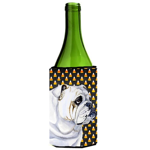Carolines Treasures Bulldog English Candy Corn Halloween Portrait Wine bottle sleeve Hugger - 24 oz. - LH9060LITERK