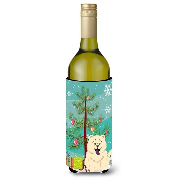 Carolines Treasures Merry Christmas Tree Chow Chow White Wine Bottle Beverge Insulator Hugger - BB4265LITERK