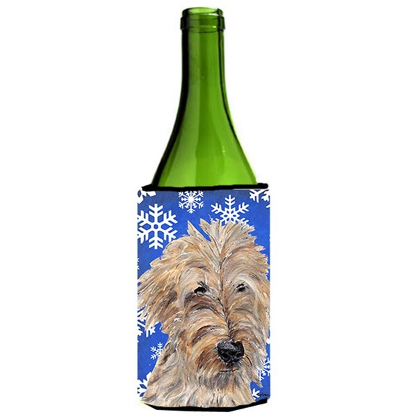 Carolines Treasures Goldendoodle Blue Snowflake Winter Wine bottle sleeve Hugger - 24 oz. - SC9605LITERK