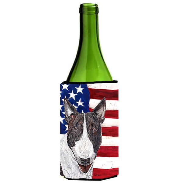 Carolines Treasures Bull Terrier Usa American Flag Wine bottle sleeve Hugger - SC9519LITERK