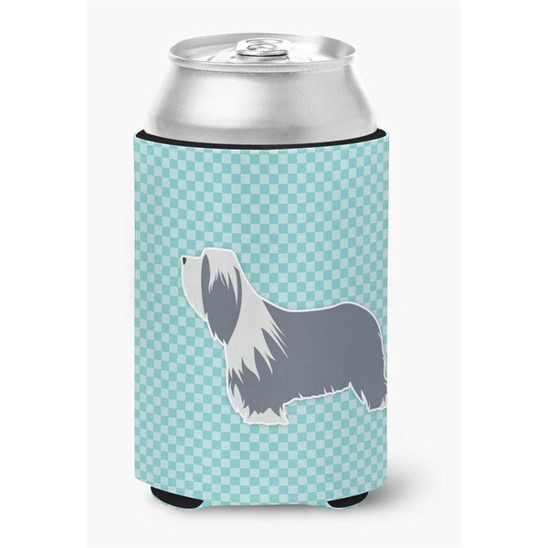 Carolines Treasures Bearded Collie Checkerboard Blue Can or Bottle Hugger - BB3717CC