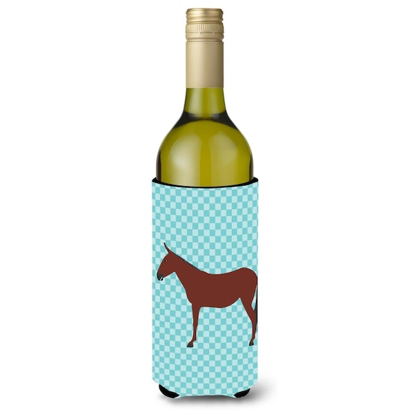 Carolines Treasures Hinny Horse Donkey Blue Check Wine Bottle Beverge Insulator Hugger - BB8024LITERK