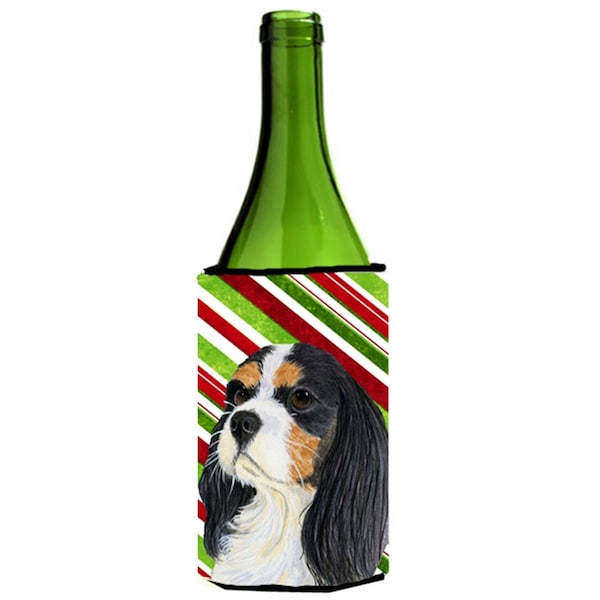 Carolines Treasures Cavalier Spaniel Candy Cane Holiday Christmas Wine bottle sleeve Hugger - 24 oz. - LH9234LITERK