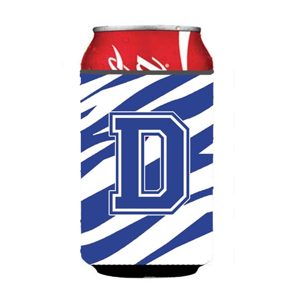 Carolines Treasures Letter D Initial Monogram - Tiger Stripe Blue And White Can Or Bottle  Hugger - CJ1034-DCC