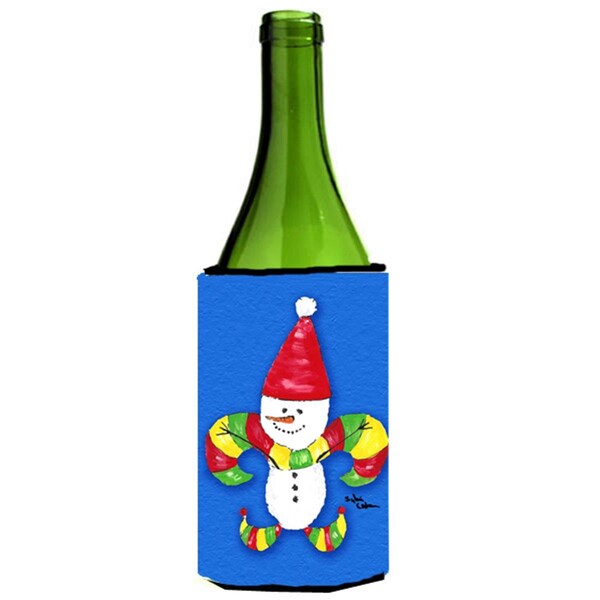 Carolines Treasures Christmas Snowman Fleur De Lis Wine bottle sleeve Hugger - 8504LITERK