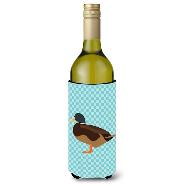 Carolines Treasures Silver Bantam Duck Blue Check Wine Bottle Beverge Insulator Hugger - BB8041LITERK