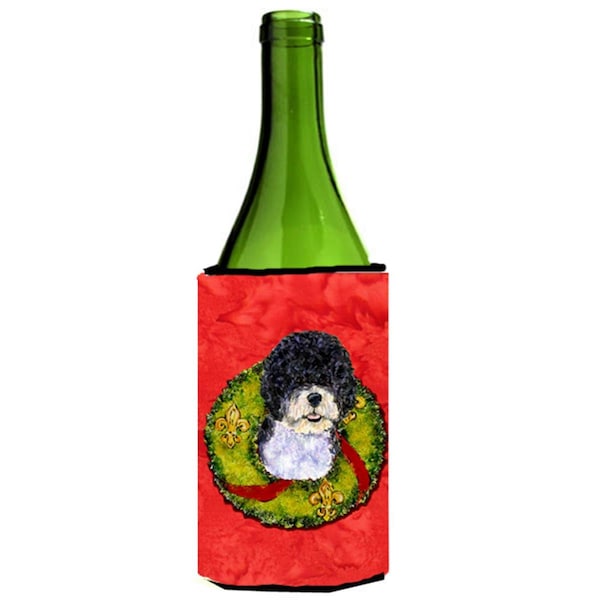 Carolines Treasures Portuguese Water Dog Christmas Wreath Wine bottle sleeve Hugger - 24 oz. - SS4180LITERK