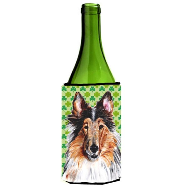 Carolines Treasures Collie Lucky Shamrock St. Patricks Day Wine bottle sleeve Hugger  24 Oz. - SC9718LITERK