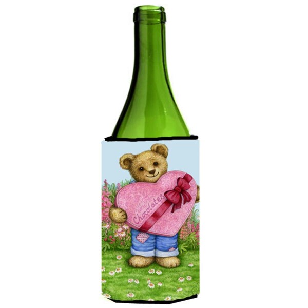 Carolines Treasures Valentine Teddy Bear with Chocolates Wine Bottle Can cooler Hugger - CDCO318ALITERK