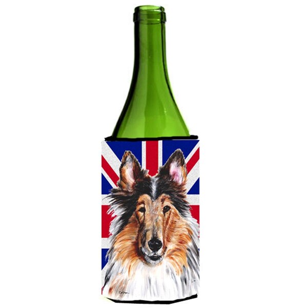 Carolines Treasures Collie With English Union Jack British Flag Wine bottle sleeve Hugger - 24 Oz. - SC9893LITERK