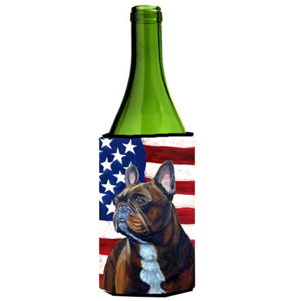 Carolines Treasures USA American Flag with French Bulldog Wine bottle sleeve Hugger 24 oz. - LH9010LITERK