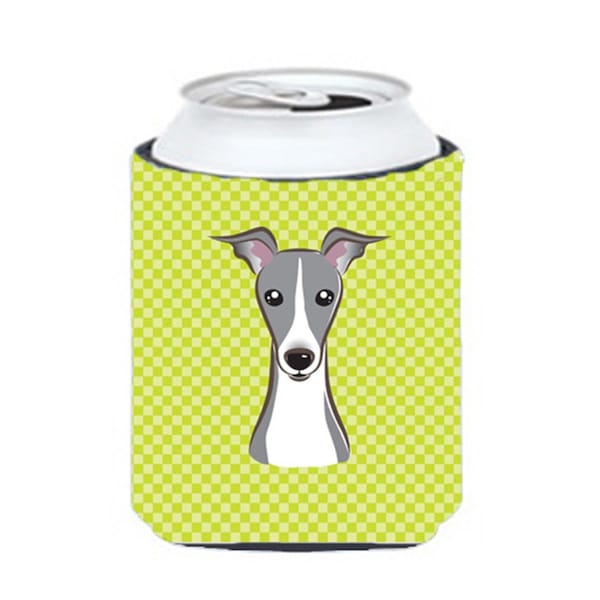 Carolines Treasures Checkerboard Lime Green Italian Greyhound Can Or Bottle Hugger- 12 Oz. - BB1298CC