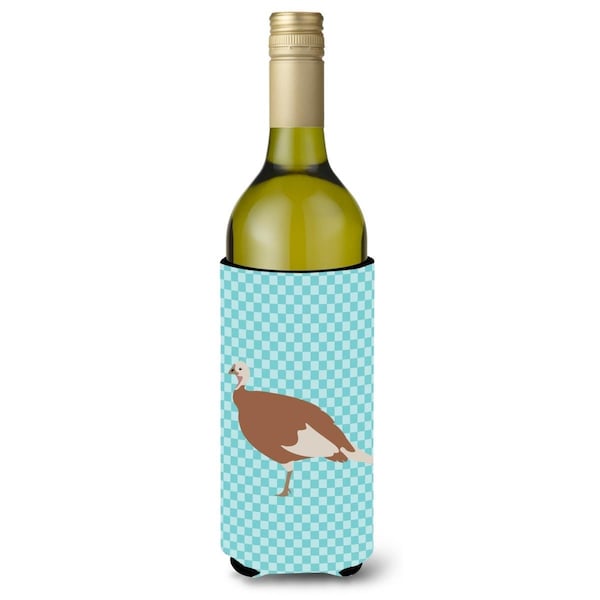 Carolines Treasures Jersey Buff Turkey Hen Blue Check Wine Bottle Beverge Insulator Hugger - BB8158LITERK