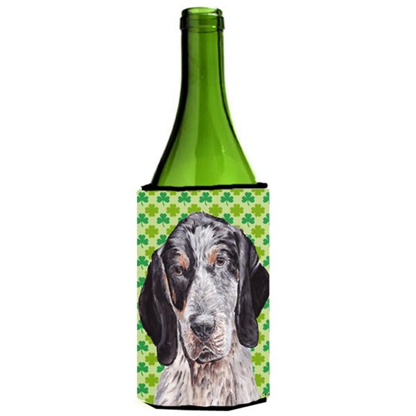 Carolines Treasures Blue Tick Coonhound Lucky Shamrock St. Patricks Day Wine bottle sleeve Hugger  24 Oz. - SC9721LITERK