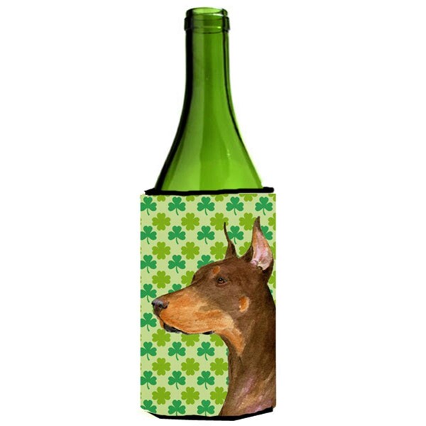 Carolines Treasures Doberman St. Patricks Day Shamrock Wine bottle sleeve Hugger 24 oz. - SS4399LITERK