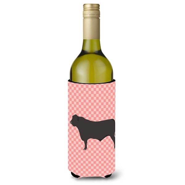 Carolines Treasures Black Angus Cow Pink Check Wine Bottle Beverge Insulator Hugger - BB7828LITERK