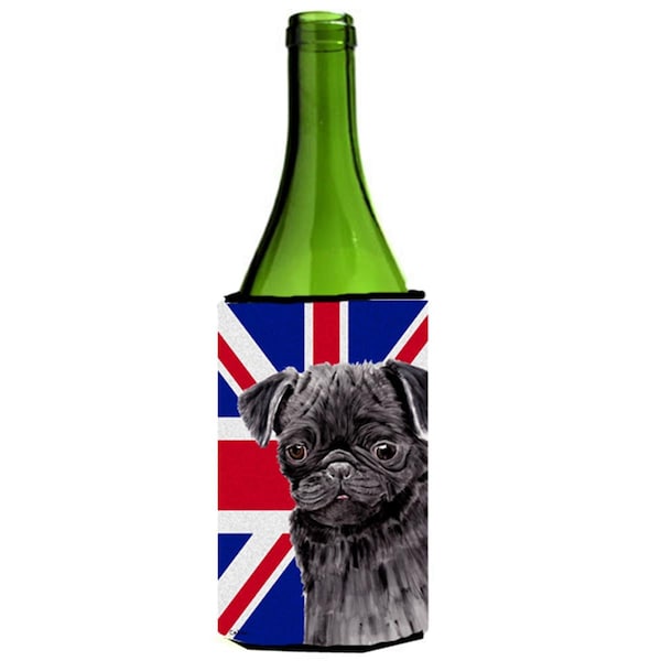 Carolines Treasures Pug With English Union Jack British Flag Wine bottle sleeve Hugger - 24 Oz. - SC9823LITERK