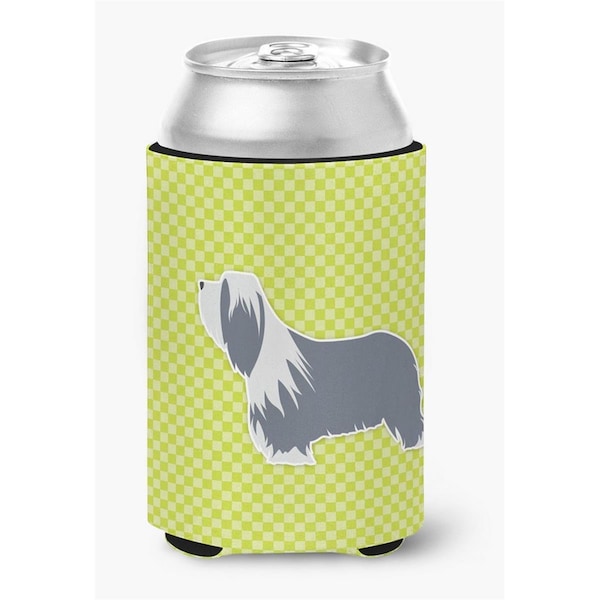 Carolines Treasures Bearded Collie Checkerboard Green Can or Bottle Hugger - BB3817CC