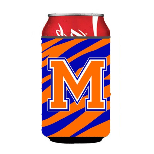 Carolines Treasures Letter M Initial Monogram - Tiger Stripe - Blue Orange Can Or Bottle  Hugger - CJ1023-MCC
