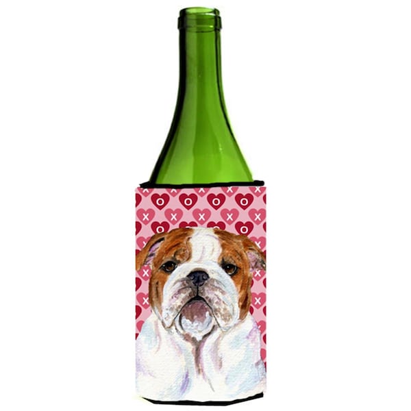 Carolines Treasures Bulldog English Hearts Love Valentines Day Wine bottle sleeve Hugger - 24 oz. - SS4484LITERK