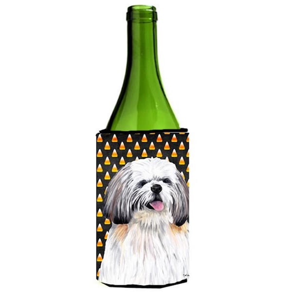 Carolines Treasures Shih Tzu Candy Corn Halloween Portrait Wine Bottle  Hugger - SC9164LITERK