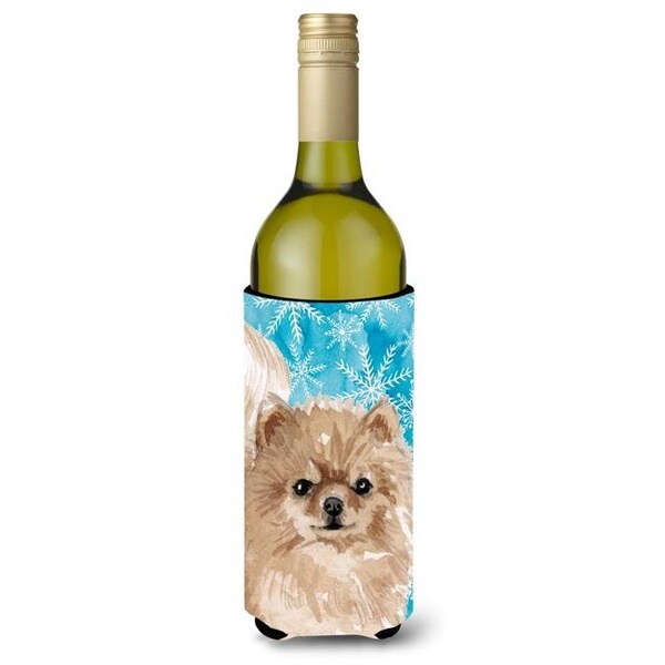 Carolines Treasures Carolines Treasures BB9460LITERK Pomeranian Winter Wine Bottle Beverge Insulator Hugger - BB9460LITERK
