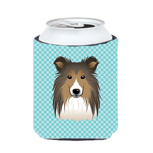Carolines Treasures Checkerboard Blue Sheltie Can Or Bottle Hugger- 12 Oz. - BB1180CC