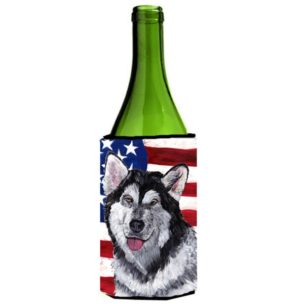 Carolines Treasures Alaskan Malamute USA Patriotic American Flag Wine bottle sleeve Hugger - 24 Oz. - SC9497LITERK