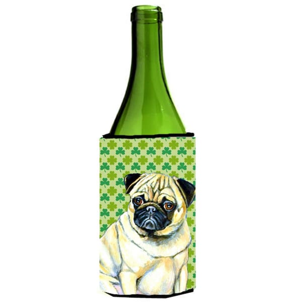 Carolines Treasures Pug St. Patricks Day Shamrock Portrait Wine bottle sleeve Hugger 24 oz. - LH9207LITERK