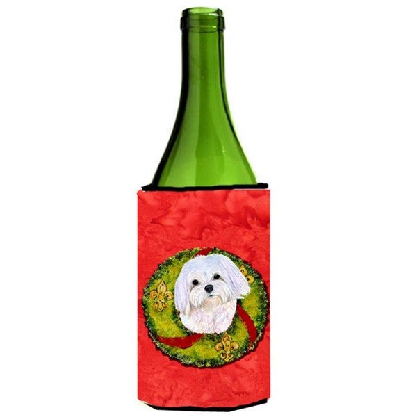 Carolines Treasures Maltese Christmas Wreath Wine bottle sleeve Hugger - 24 oz. - SS4172LITERK