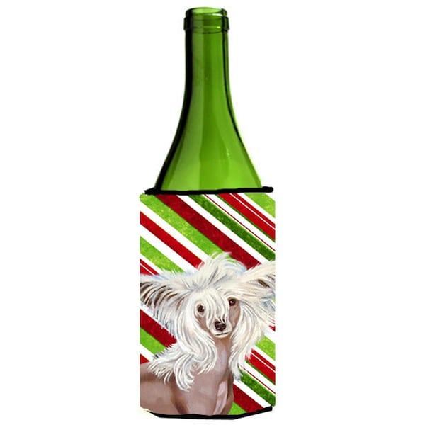 Carolines Treasures Chinese Crested Candy Cane Holiday Christmas Wine bottle sleeve Hugger - 24 oz. - LH9257LITERK