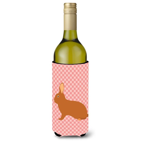 Carolines Treasures Rex Rabbit Pink Check Wine Bottle Beverge Insulator Hugger - BB7969LITERK