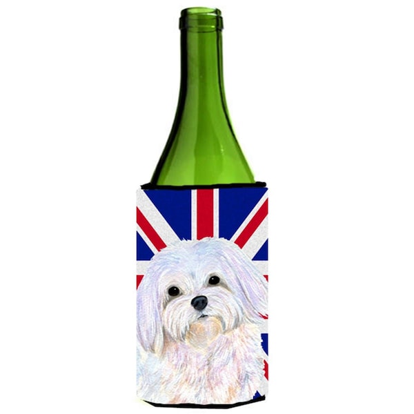 Carolines Treasures Maltese With English Union Jack British Flag Wine bottle sleeve Hugger - 24 Oz. - SS4924LITERK