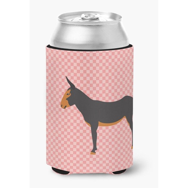 Carolines Treasures Catalan Donkey Pink Check Can or Bottle Hugger - BB7855CC