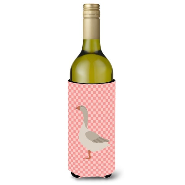 Carolines Treasures Steinbacher Goose Pink Check Wine Bottle Beverge Insulator Hugger - BB7894LITERK