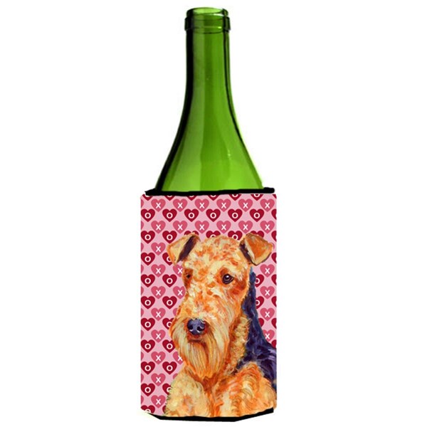 Carolines Treasures Airedale Hearts Love And Valentines Day Portrait Wine bottle sleeve Hugger - 24 oz. - LH9156LITERK
