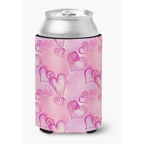 Carolines Treasures Watercolor Hot Pink Hearts Can or Bottle Hugger - BB7564CC
