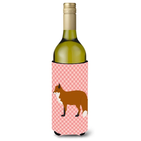 Carolines Treasures Red Fox Pink Check Wine Bottle Beverge Insulator Hugger - BB7876LITERK