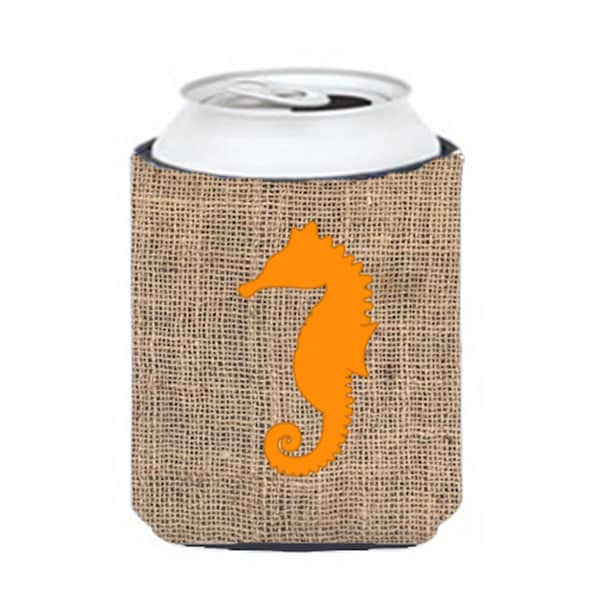 Carolines Treasures Sea Horse Burlap and Orange Can or Bottle  Hugger - BB1018-BL-OR-CC