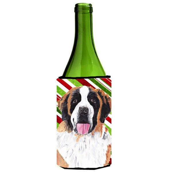 Carolines Treasures Saint Bernard Candy Cane Holiday Christmas Wine bottle sleeve Hugger - 24 oz. - SC9342LITERK