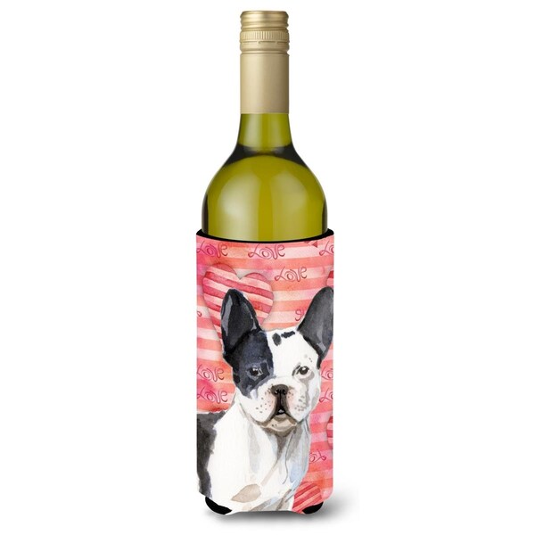 Carolines Treasures Black White French Bulldog Love Wine Bottle Beverge Insulator Hugger - BB9477LITERK