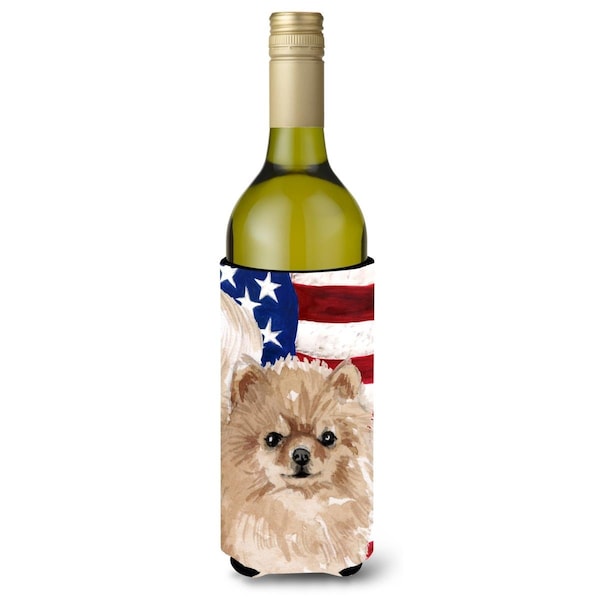 Carolines Treasures Pomeranian Patriotic Wine Bottle Beverge Insulator Hugger - BB9390LITERK