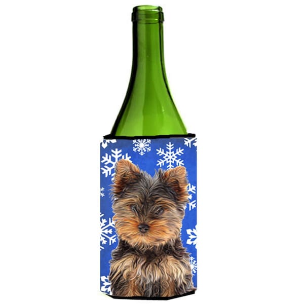 Carolines Treasures Winter Snowflakes Holiday Yorkie Puppy & Yorkshire Terrier Wine bottle sleeve Hugger - KJ1181LITERK