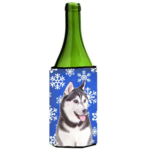 Carolines Treasures Winter Snowflakes Holiday Alaskan Malamute Wine bottle sleeve Hugger - KJ1175LITERK
