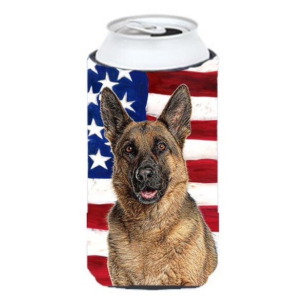 Carolines Treasures Carolines Treasures KJ1159TBC USA American Flag with German Shepherd Tall Boy bottle sleeve Hugger - KJ1159TBC