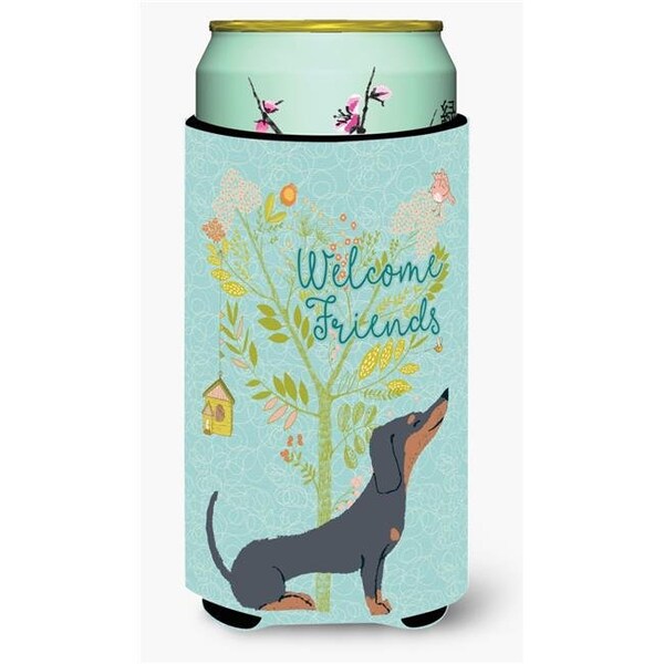 Carolines Treasures Carolines Treasures BB7630TBC Welcome Friends Black Tan Dachshund Tall Boy Beverage Insulator Hugger - BB7630TBC