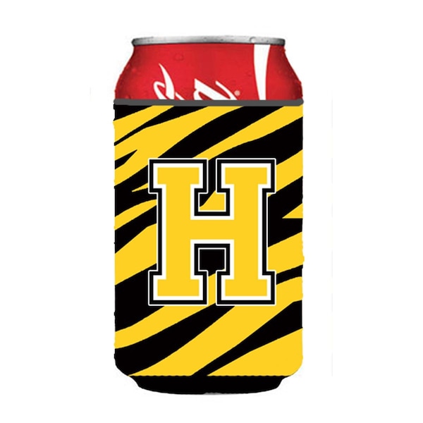 Carolines Treasures Letter H Initial Monogram - Tiger Stripe - Black Gold Can Or Bottle  Hugger - CJ1026-HCC