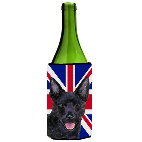Carolines Treasures Australian Kelpie With English Union Jack British Flag Wine bottle sleeve Hugger - 24 Oz. - SS4940LITERK