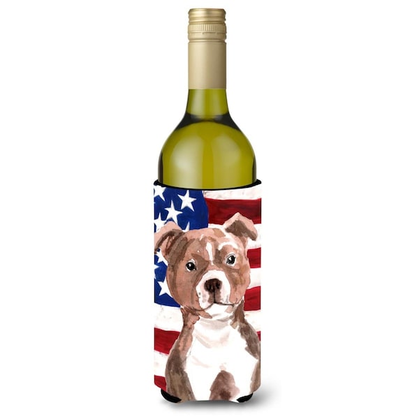 Carolines Treasures Red Staffie Bull Terrier Patriotic Wine Bottle Beverge Insulator Hugger - BB9392LITERK